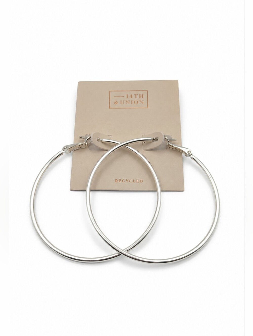 14th & Union Large Silver Hoop Earrings NWT Nickel Free High Polish Classic
